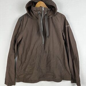 Columbia Womens 1/2 Zip Hooded Jacket Size Large Brown Cotton Nylon Blend GUC